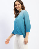 Madame Ombre Teal Mandarin Neck Drape Top