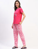 mSECRET Hot Pink Typographic Print Applique Night suit