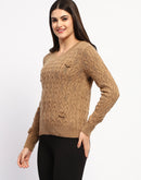 Madame Cable Knit Applique Flower Khaki Sweater