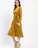 Madame Empire Waist Chain Accented Mustard Midi Dress