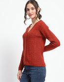 Madame Crew Neck Solid Rust Cardigan