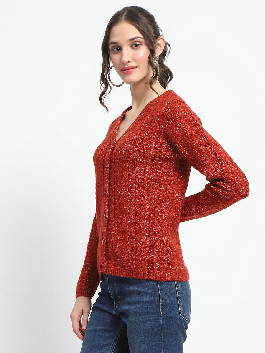 Madame Crew Neck Solid Rust Cardigan