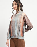 Madame Marble Print Full Sleeve Mock Neck Brown Top