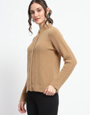 Madame Button Down Cable Knit Solid Khaki Cardigan