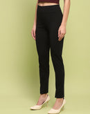 Madame Pleated Solid Black Rayon Blend Jeggings