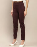 Madame Pleated Solid Wine Red Rayon Blend Jeggings