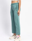 mSECRET Drawstring Waist Pleated Solid Green Bootcut Cotton Track Bottoms