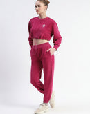 Madame Pink Elasticated Waist Crop Sweatshirt and Bottom Co-ord Set