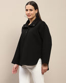 Madame Fleece Fur Attached Buttoned Black Zipper Sweatshirt