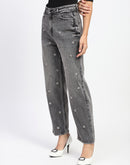 Madame Embellished Gray Wash Straight Fit Black Denim