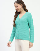 Madame Ribbed Knit Sea Green Button-Up Cardigan