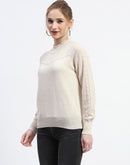 Madame Crew Neck Beige Knit Top