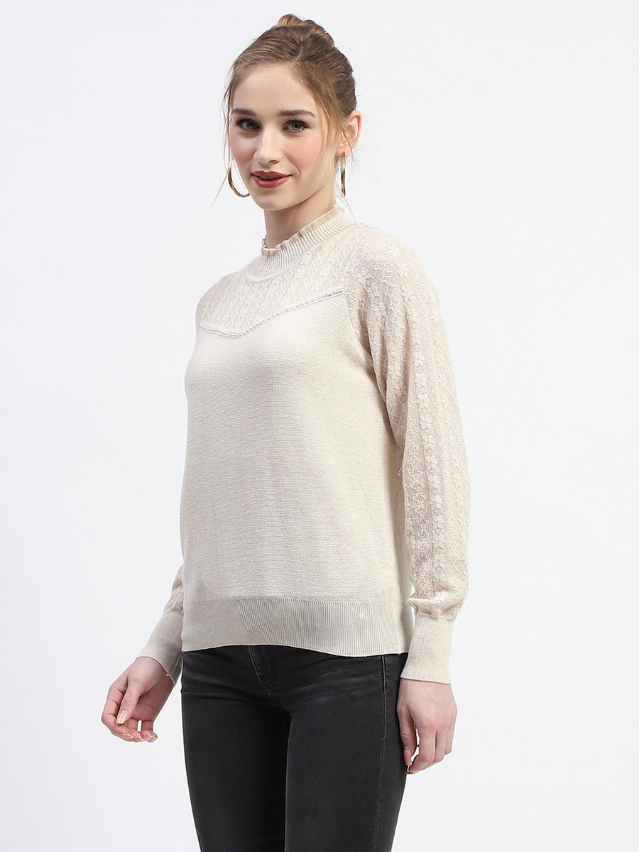 Madame Crew Neck Beige Knit Top