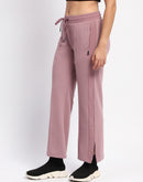 mSECRET Drawstring Waist Pleated Solid Mauve Bootcut Cotton Track Bottoms