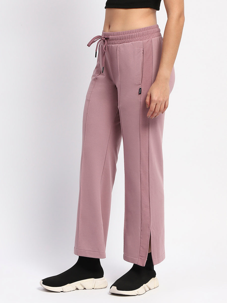 mSECRET Drawstring Waist Pleated Solid Mauve Bootcut Cotton Track Bottoms