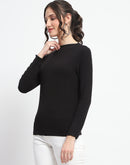 Madame High Neck Full Sleeve Solid Black Top