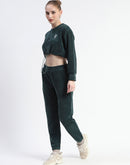 Madame Dusty Green Elasticated Waist Crop Sweatshirt and Bottom Co-ord Set