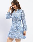 Madame Tiered Lace Detailed Blue Mini Dress