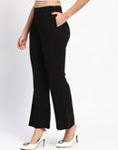 Madame Pleated Solid Black Flared Trousers