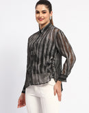 Madame Striped Collared Black Shirt