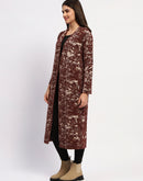 Madame Abstract Print Open Front Chocolate Brown Long Shrug