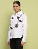 Madame Placement Printed White Cotton Shirt