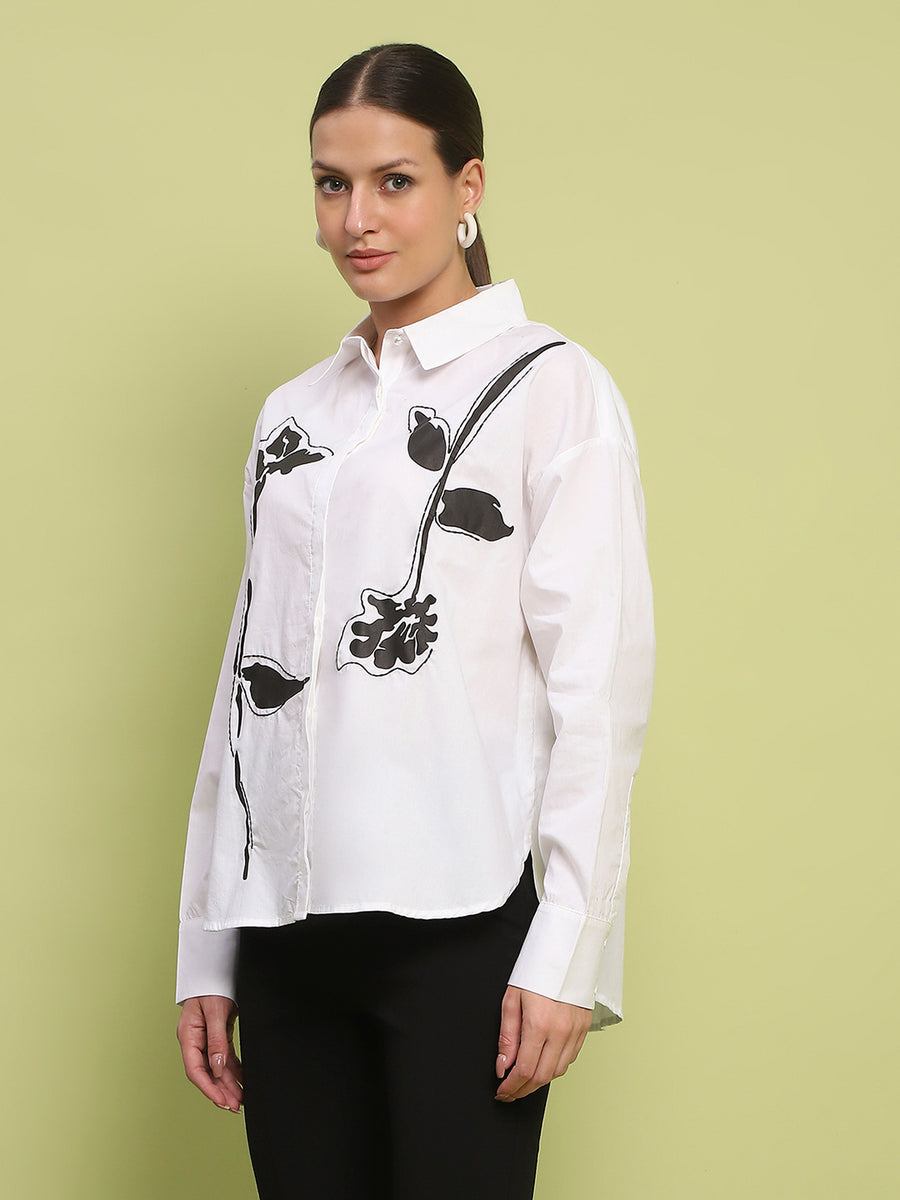 Madame Placement Printed White Cotton Shirt