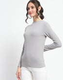 Madame High Neck Full Sleeve Solid Grey Top