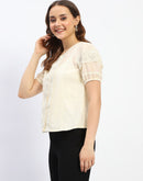 Madame Semi Sheer Off White Laced Cotton Top