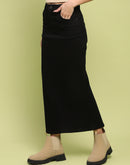 Madame Black Whiskered Cotton Midi Denim Skirt