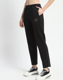 Madame Graphic Detailed Cotton Blend Black Track Bottoms