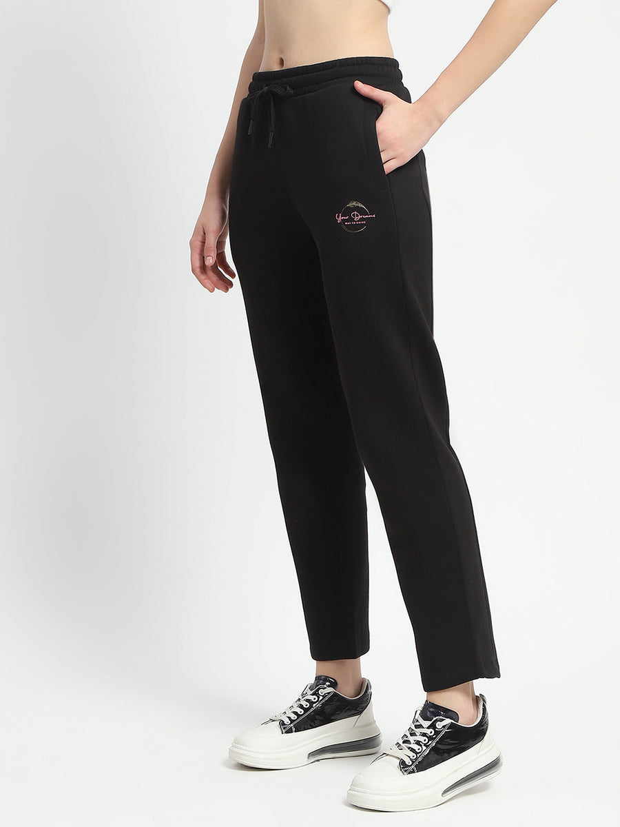 Madame Graphic Detailed Cotton Blend Black Track Bottoms