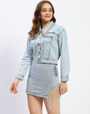 Madame Embellished Collar Blue Denim Jacket