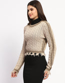 Madame Cable Knit Fawn Crop Sweater