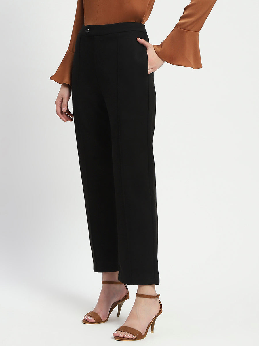 Madame Solid Black Pleated Gurkha Trousers