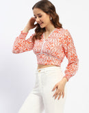 Madame Paisley Print Orange Cotton Crop Top