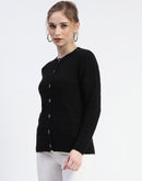 Madame Black Cable Knit Button Down Cardigan