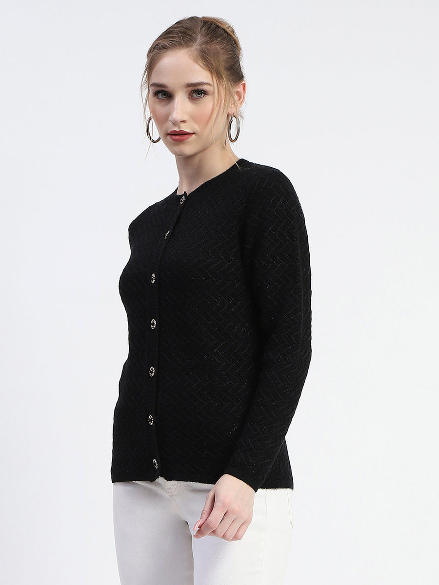 Madame Black Cable Knit Button Down Cardigan