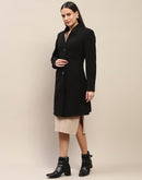 Madame Melange Side Inseam Pocketed Black Long Coat