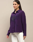 Madame Purple Print Sequin Embellished Shirt