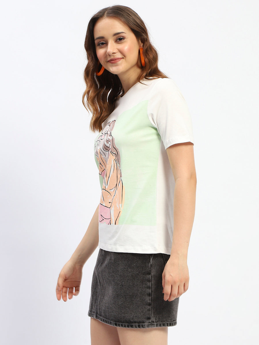 Madame White Graphic Print Cotton T-Shirt