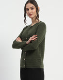 Madame Cable Knit Solid Olive Cardigan