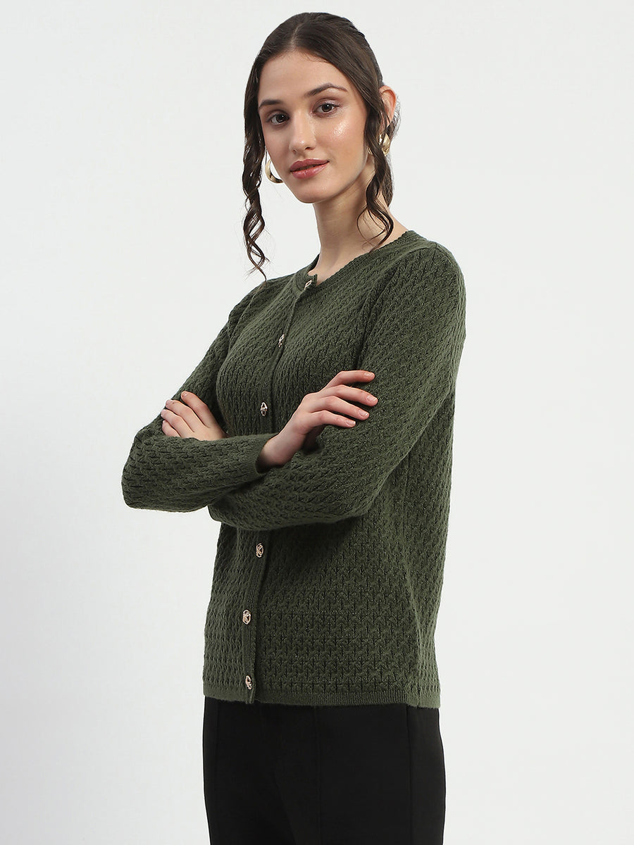 Madame Cable Knit Solid Olive Cardigan