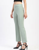 Madame Pleated Elasticated Waist Solid Moss Green Trousers