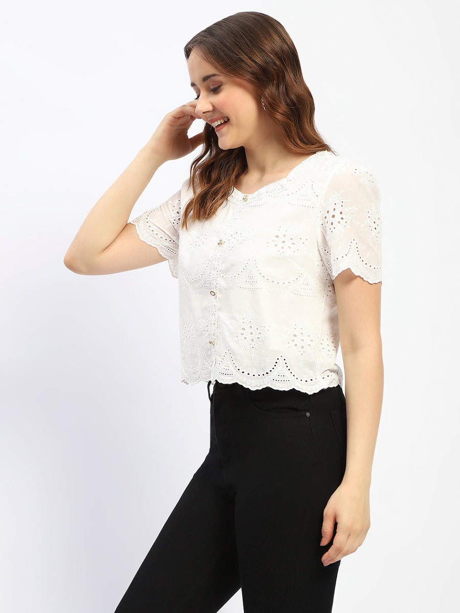 Madame Laced White Schiffli Cotton Top