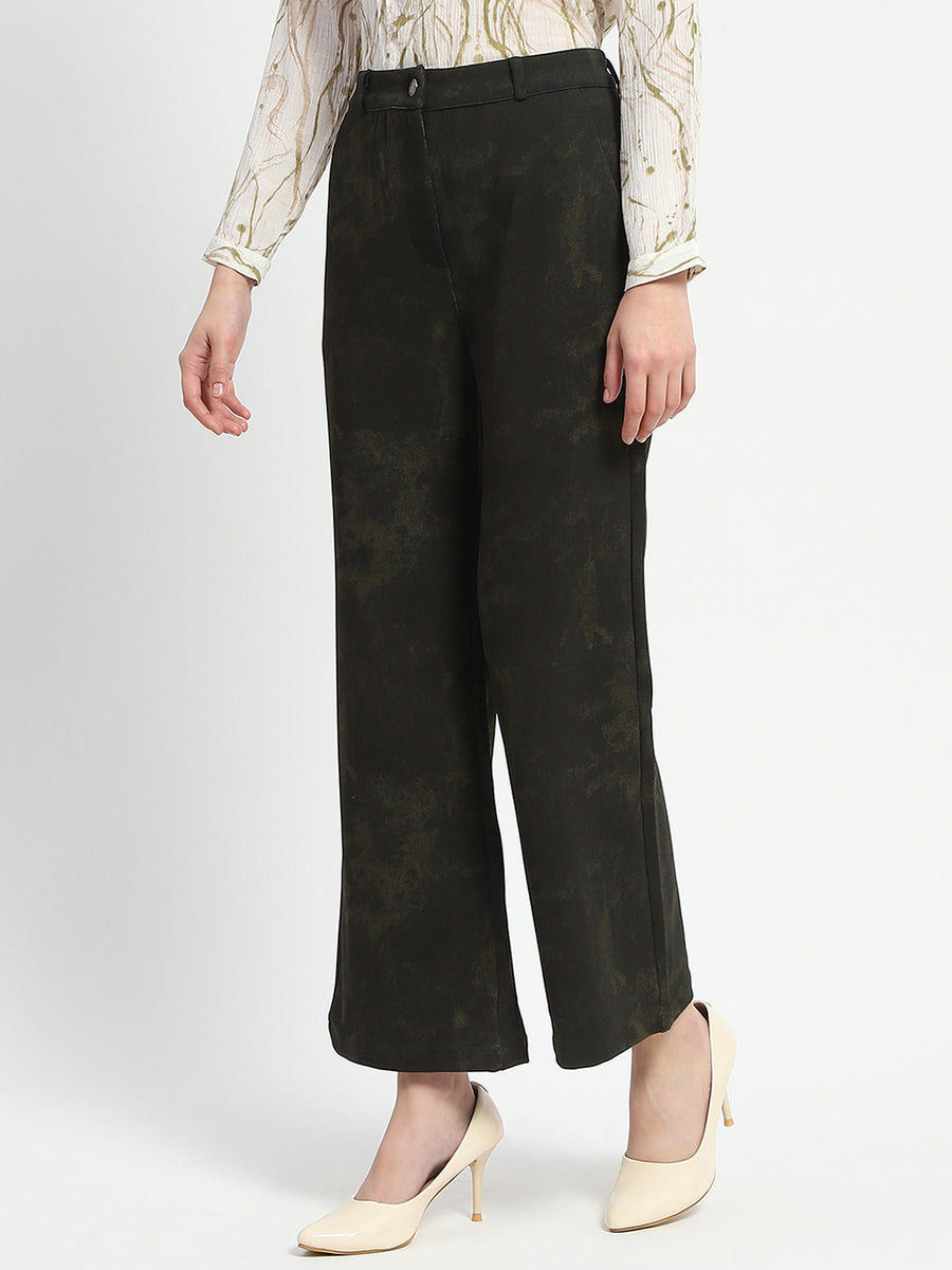 Madame Jacquard Straight Fit Green Trousers