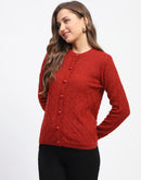 Madame Geometric Pattern Rust Crew Neck Cardigan