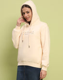 Madame Typography Print Hooded Beige Cotton Sweatshirt