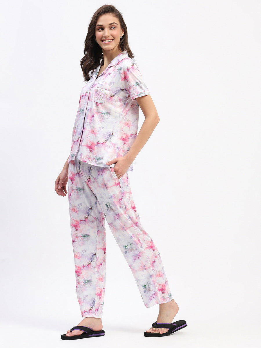 mSECRET Pink Tie-Dye Button-Down Pajama Set with Collared Shirt