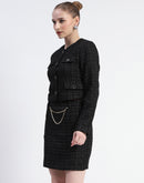 Madame Chain Accented Black Chequered Top and Skirt Set Co-ord Set